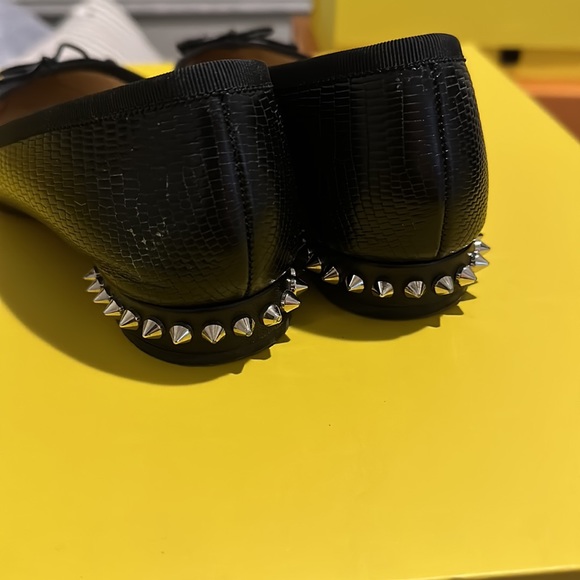 Louboutin Black Leather Spike Flats - Size 37 (US 7) - Picture 6 of 14